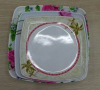 SQUARE PLASTIC MELAMINE PLATE WITH DECAL PRINTING 11INCHES