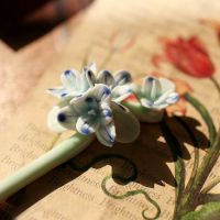 Blue and White Orchid Flower Porcelain Hairpins