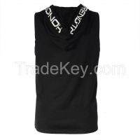 Black Slim Fit Sleeveless Hoodie Gym Wearing