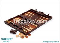 Deluxe PU Leather Backgammon Set Custom Monogram , Travel Size