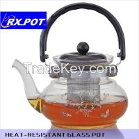 Pyrex mouth blown glass tea pot with stainless steel