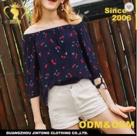 Wholesale pure cotton 3/4 sleeve design off shoulder ladies sexy fashion blouse women clothing