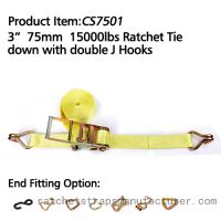 CS7501 3&acirc; 75mm 15000lbs Ratchet Tie down with double J Hooks