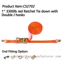 CS2702 1&acirc; 3300lbs red Ratchet Tie down with Double J hooks