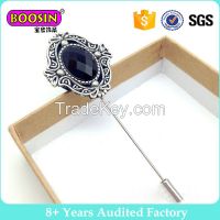 Antique Silver Men&#039;s Jewelry Blue Stone Metal Brooch Pin For Suit