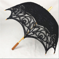 Sun Umbrella With Lace Macrame Black