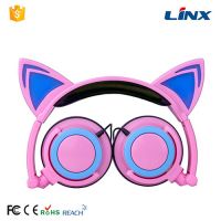 Headphone Factory Hot Selling Led Glowing Portable Patent Cat Ear Shaped Wired Headphone