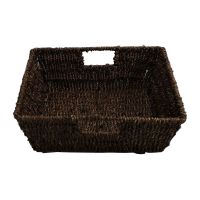 Square Tapered Seagrass Tray Basket Inset Handles Chocolate