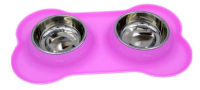 FDA harmless bone shape silicone dog bowl with stainless steel bowl