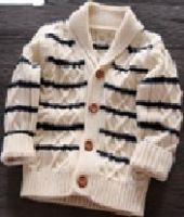 Boy's 100% Cotton Shawl Neck with Stripe and Fisherman Pattern Cardigan