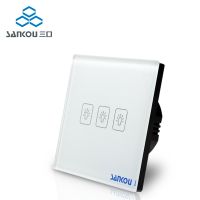 Three Gang One Way Wall Switch EU Light Touch Switch with Crystal Glass Switch Plate 220V50Hz Electrical Touch Switches