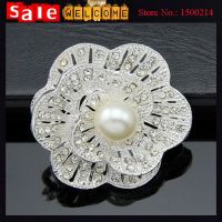 Wedding Silver Plated Pearl Rhinestone Flower Bouquet Brooch Jewelry