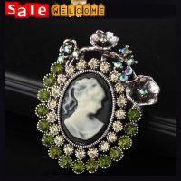 Crystal Green Rhinestone Flower Cameo Brooch