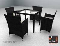 London Set table with 4 chairs and a rattan table with smoked glass