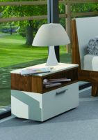 white matt gloss and walnut veneer king / queen size bed with solid wood leg legs in bedroom