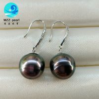 sterling silver 9-10mm original baroque black pearl earrings, tahitian saltwater pearls