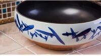 Jingdezhen Gucheng Handmade Kitchen Above Counter Bathroom Round Ceramic Vessel Sink Art Basin
