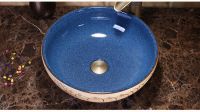 Jingdezhen Gucheng European Style Handmade High-end Classical Above Counter Bathroom Round Ceramic Vessel Sink Art Basin