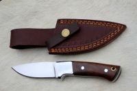 custom handmade d2 tool steel hunting/camping knife with rose wood handle with leather sheath