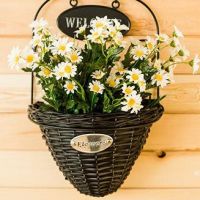 Dark Stained Wicker Basket with Steel Hanger