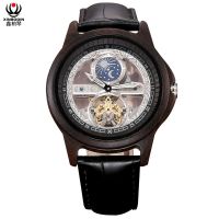 XINBOQIN Factory Wholesale Leather Waterproof Men&#039;s Automatic Mechanical Wood Watch Custom Logo Small Order