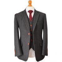 Jennis & Warmann Charcoal Herringbone Striped Tweed Suit