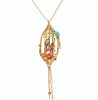 Statement Women's Necklace Lovebirds And Birdcage