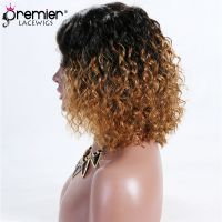 free shipping 4.5 inches deep part Golden Ombre Natural Curls Bob Lace Front Wig