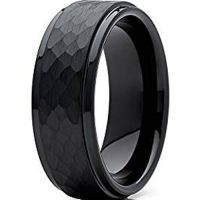 Black Tungsten Carbide Hammered Ring-TG4730 