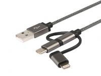 Multi Functional and Compatible 3 in 1 USB to Micro+Type C+Lightning Cable, Portable 3 in 1 USB Cable for Andriod and Iphone