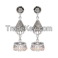 Oxidised Silver Plated Danglers With White