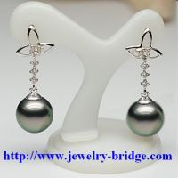 Black Tahitian Pearl Earrings, White Gold Diamonds Anniversary Jewelry