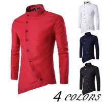 Men Oblique Placket Personality Long - Sleeved Shirt