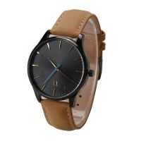 Nice design all stainless steel watch genuine leather quartz watch 