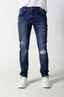 Men's slim denim jeans with dark side and pocket edge