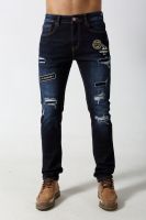 Men's Skinny Slim jeans with distressed and patches