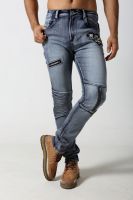 Men's Skinny biker jeans with zipper and patches