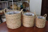 Rectangle natural color water hyacinth storage basket set of 3