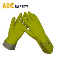Custom Anti Slip Waterproof Yellow Latex Rubber Household Gloves Factory Silver Flock Lined