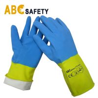 Blue Neoprene Yellow Latex  Oil Chemical Resistant  Industrial Glove