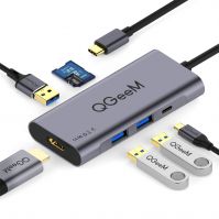 USB C Hub HDMI Adapter, QGeeM 7 in 1 Type C Hub to HDMI 4k, 3 USB 3.0 Ports, 100W Power Delivery, SD/TF Card Readers Compatible with MacBook Pro 13/15(Thunderbolt 3), 2018 Mac Air, Chromebook USB C Adapter