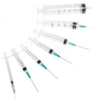 Transparent disposable sterilized injection medical syringe with needle