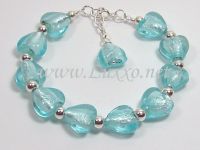 Sterling Silver Murano Glass Lampwork Bracelet In Blue Sky Heart