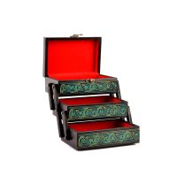  Lacquer Art Jewelry Box Red Square 3 Portion
