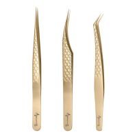 Gold Eyelash Extension Tweezers Set 3-Pcs Diamond Grip Lash Tweezers