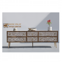 Wood Inlay Media Console Table 