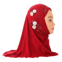 Beautiful small girl amira hijab with flowers fit 2-6 years old kids pull on islamic scarf head wrap headscarf headbands