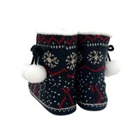 New fashion soft comfortable christmas pom-pom knit boots winter for women indoor booties