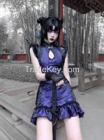 Gothic Chinese wind Su lace-up tray buckle improved Cheongsam dress su