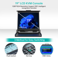 19 Inch LCD KVM Switch 8 Port VGA + 8 Pack USB VGA Cables, MT-VIKI Rackmount KVM Console Drawer 8x1, 19 Inch LCD KVM Switch